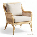 Fauteuil en rotin avec coussin en tissu beige dimensions 70 x 75 x 85 cm