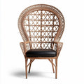 Chaise en rotin tressé avec coussin noir pour intérieur 80 x 80 x 120cm