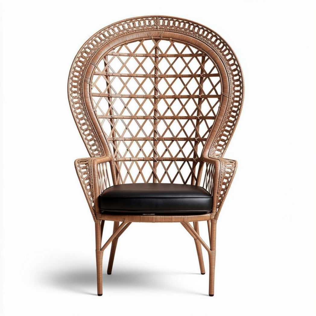 Chaise en rotin tressé avec coussin noir pour intérieur 80 x 80 x 120cm
