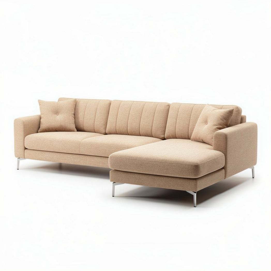 Canapé sectionnel en tissu beige avec méridienne dimensions 250 x 200 x 85cm