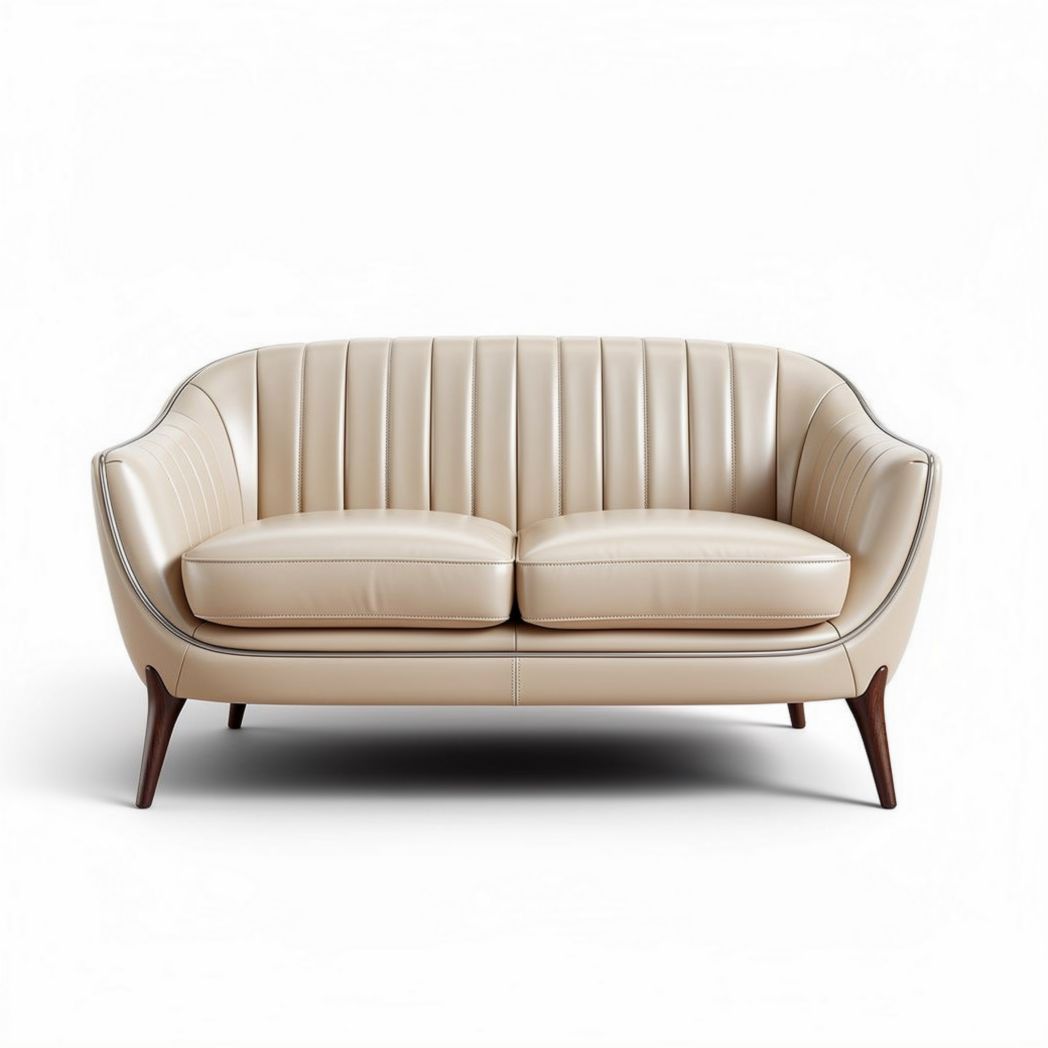 Canapé en cuir beige avec design capitonné dimensions 180 x 80 x 70cm