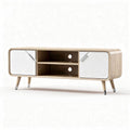 Meuble TV en bois avec portes blanches et étagères 120 x 40 x 50cm