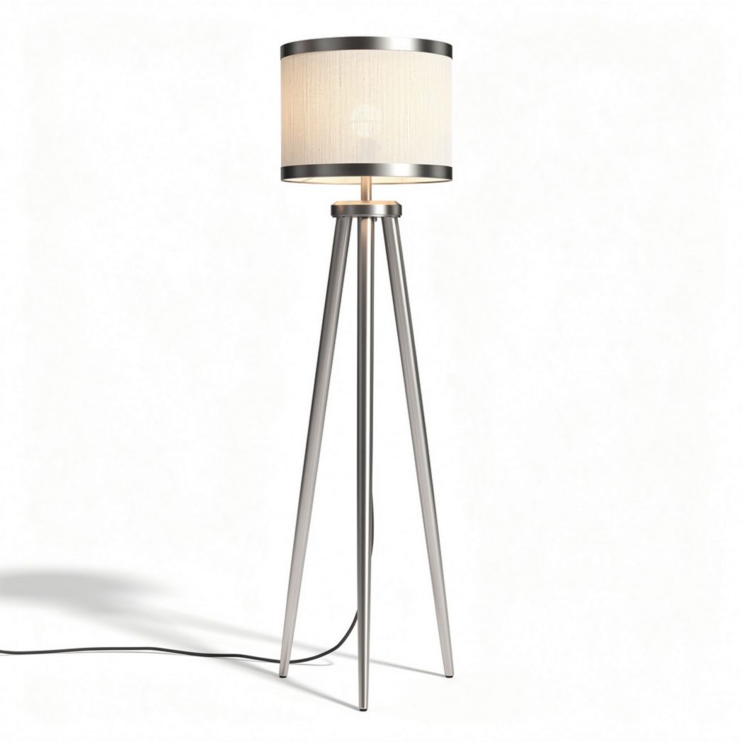 Lampe sur pied en métal argenté avec abat-jour en tissu blanc 30 x 30 x 150cm