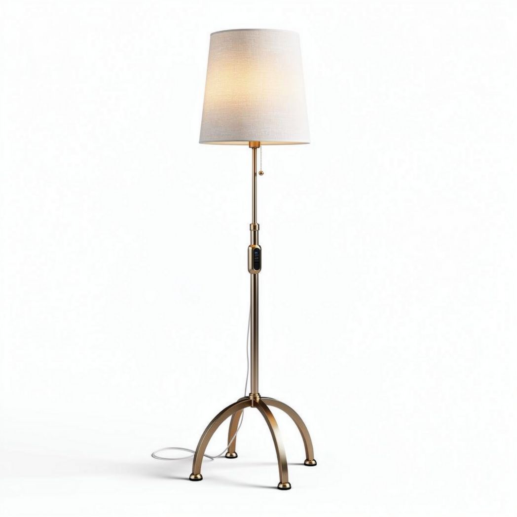 Lampadaire en métal doré avec abat-jour en tissu blanc 30 x 30 x 150 cm