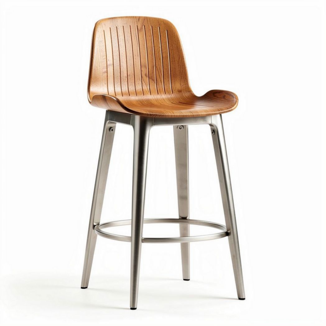 Tabouret de bar en bois et métal hauteur 100cm couleur naturelle et argentée