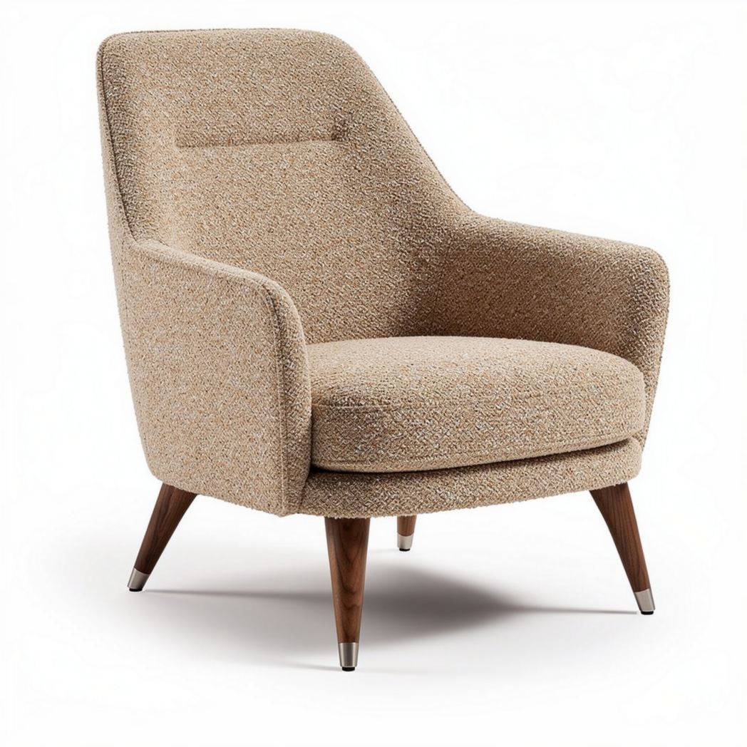 Fauteuil en tissu beige avec pieds en bois 80 x 70 x 90 cm
