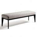 Banc en tissu gris avec pieds en métal noir dimensions 150 x 40 x 45cm