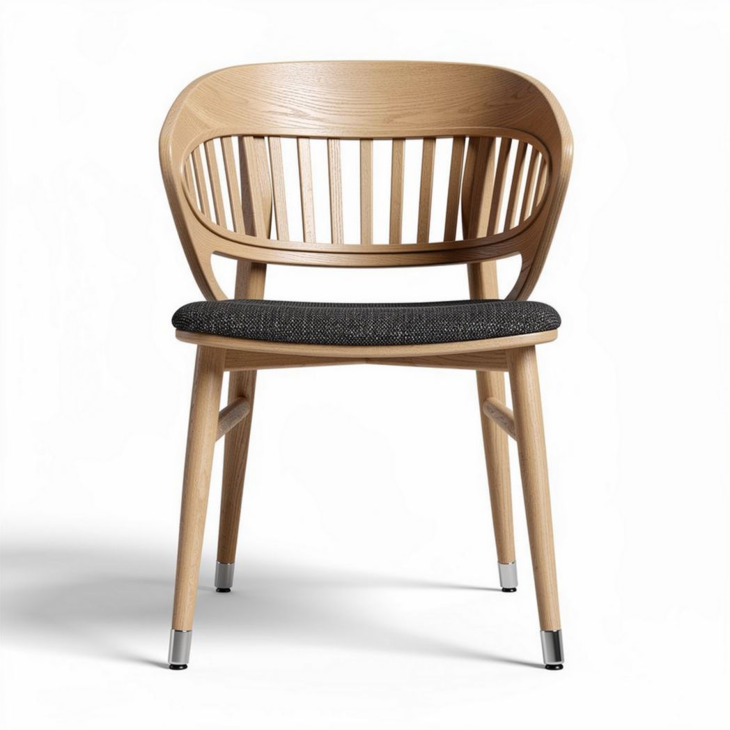 Chaise en bois clair avec assise rembourrée grise 40 x 45 x 80cm