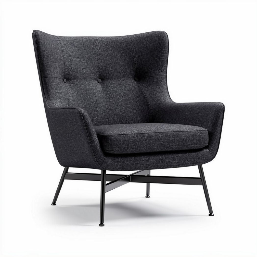 Fauteuil en tissu noir avec structure en métal dimensions 80 x 85 x 95cm